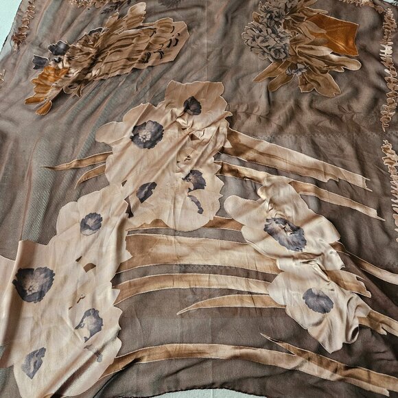 Vintage Silk Brown Floral Scarf - Picture 1 of 7